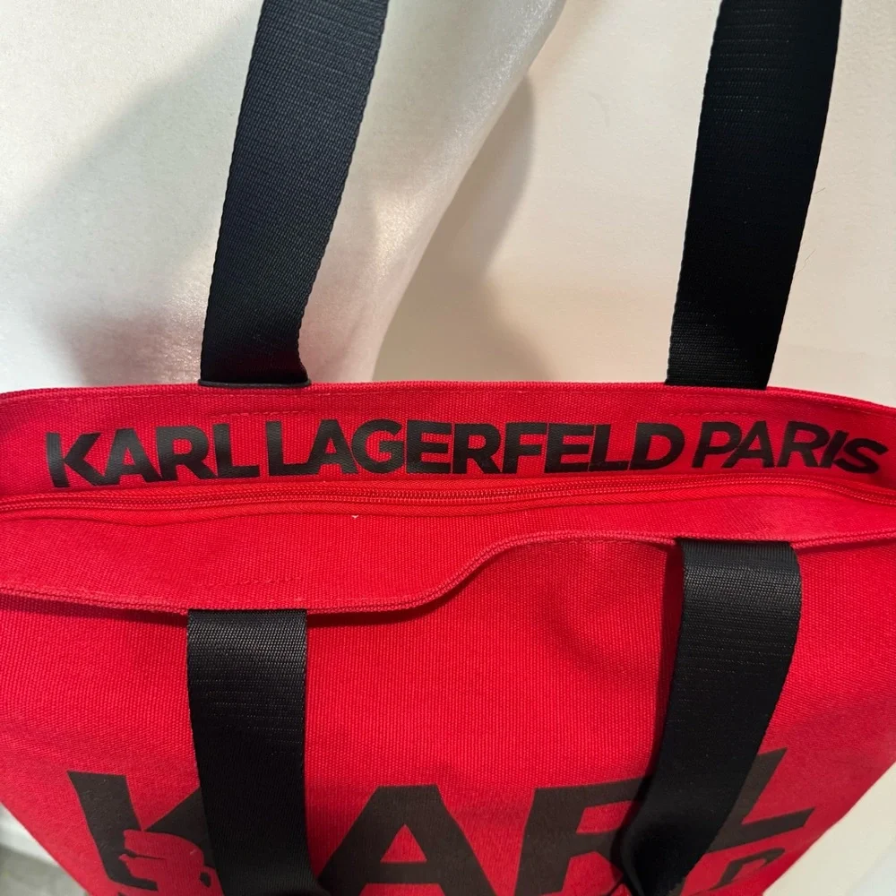 KARL LAGERFELD PARIS Kristen Tote Bag in Red canvas and saffiano leather